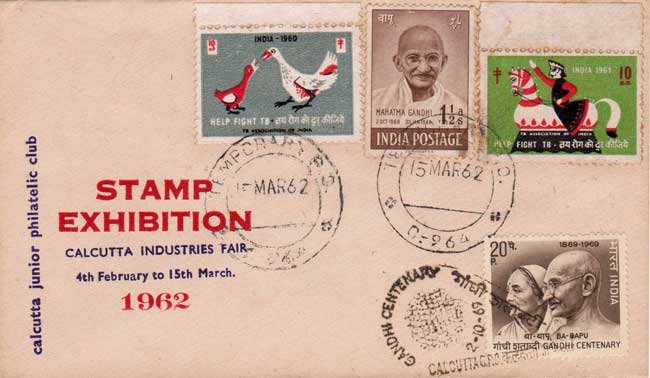 Ornamental use of 1948 Gandhi Stamp in 1962