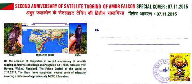 Special Cover on Second Anniversary of Satellite Tagging of Amur Falcons